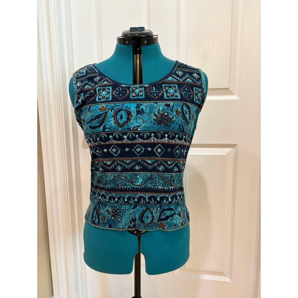 Ladies' Size L Deep Blue Patterned Tank Top by White Stag